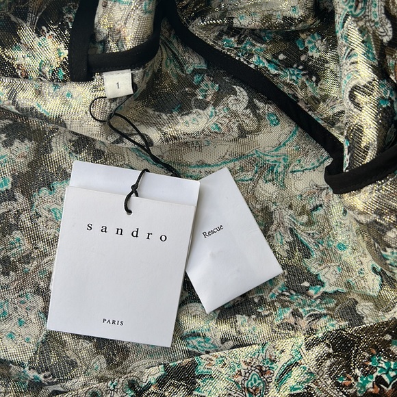 Sandro Marine Metallic Botanical Jacquard Blouse - Picture 11 of 13